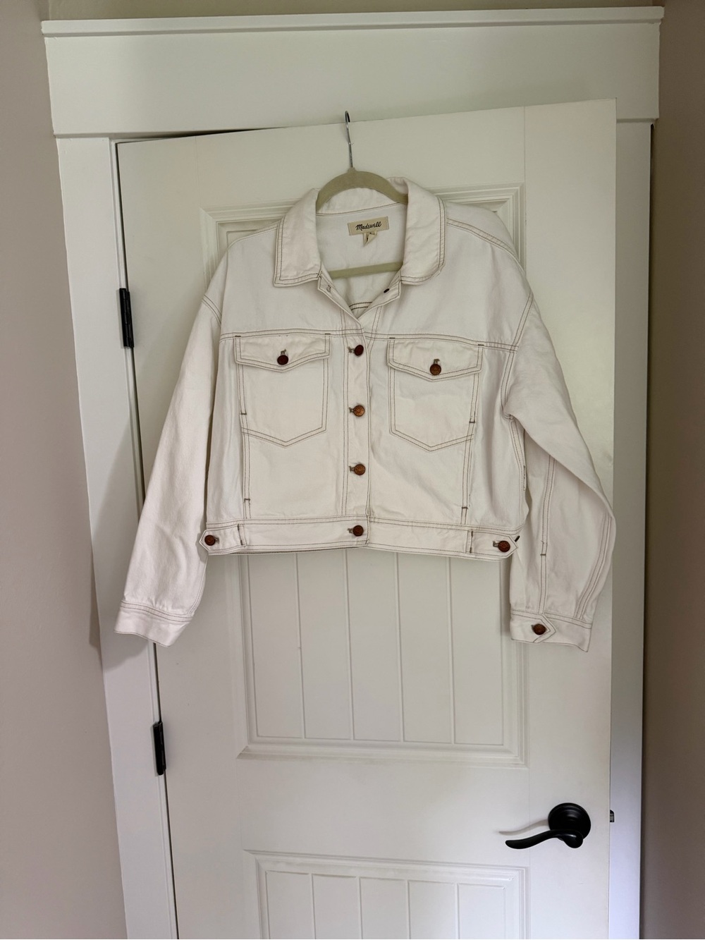 Madewell White Trucker Cropped Denim Jacket
